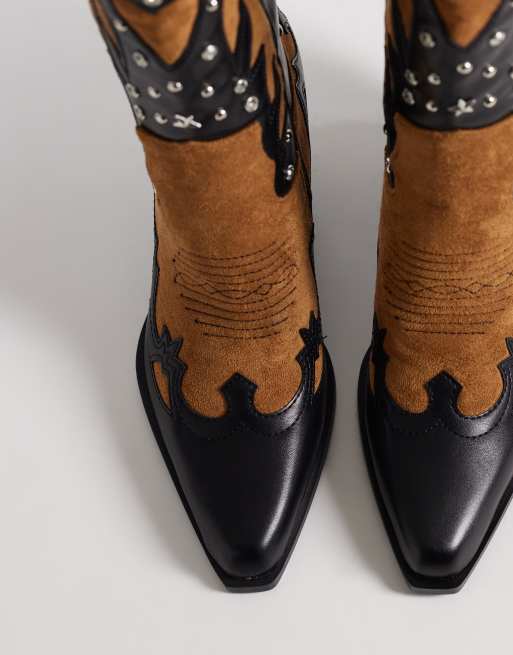 Azalea Wang Kalpana embellished western knee boots in black and orange, 2 of 4