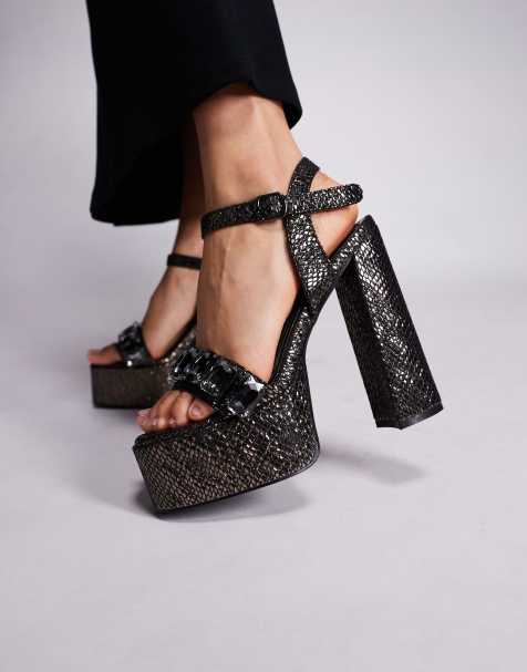 Azalea Wang - Kamilla - Scarpe con tacco e plateau nere decorate - view 1