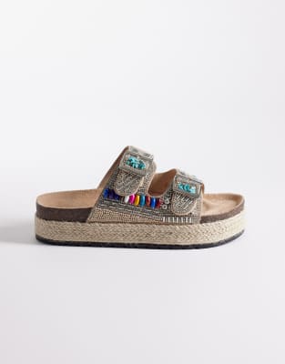  Kaylum beaded flat sandals in beige