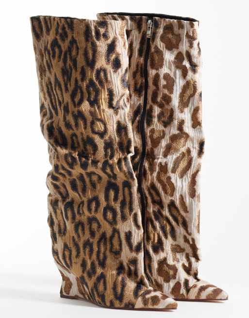 Azalea Wang Kenya bottes compensées hauteur genou à imprimé léopard, 3 de 4