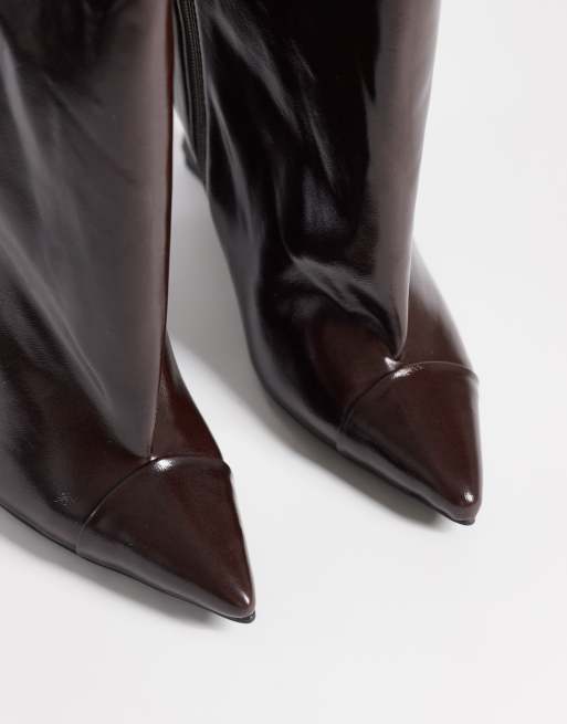Azalea Wang Kenya wedge knee boots in brown patent, 2 of 4