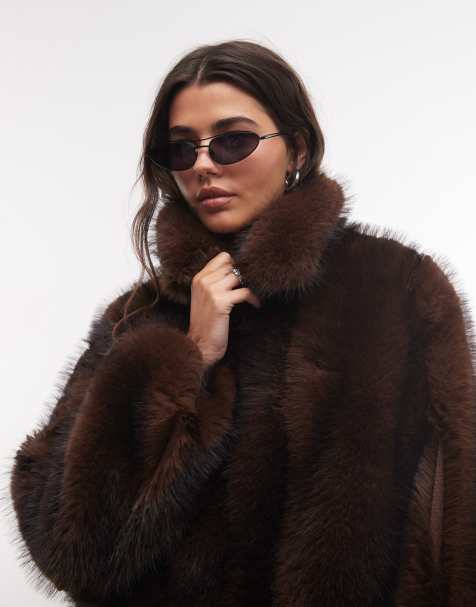 Azalea Wang Kessia faux fur coat in chocolate - view 1