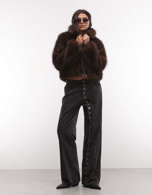 Azalea Wang Kessia faux fur coat in chocolate, 3 of 4