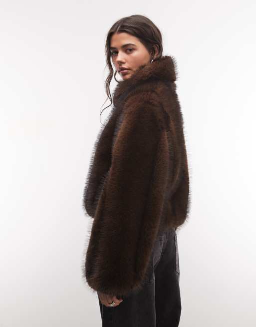 Azalea Wang Kessia faux fur coat in chocolate, 4 of 4