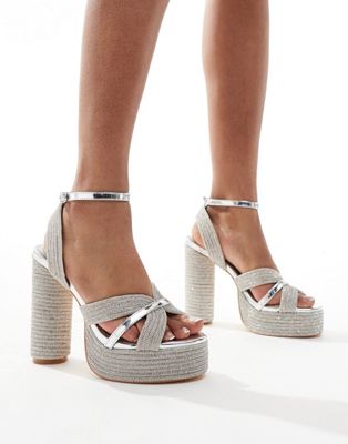 Kinslee embellished platform heeled sandals in silver