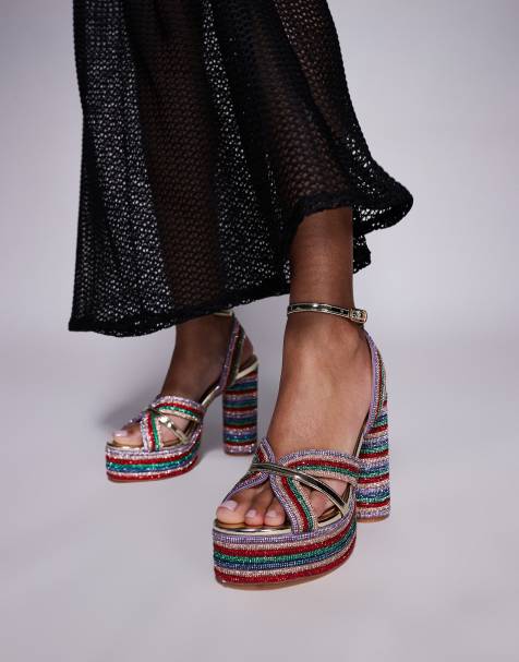 Azalea Wang Kinslee embellished platform sandals in multi - view 1