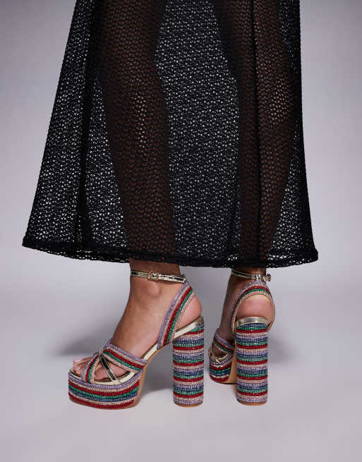 Azalea Wang Kinslee embellished platform sandals in multi