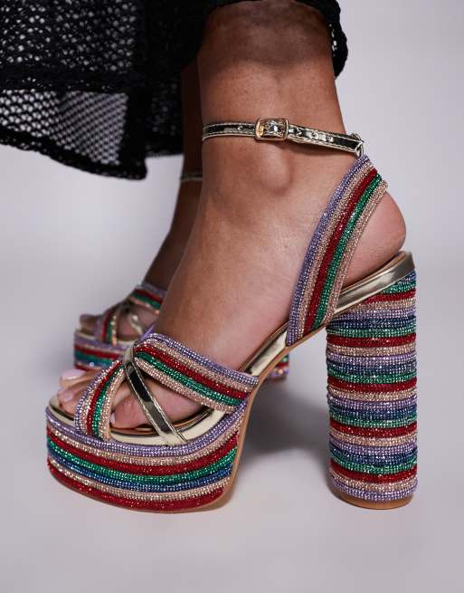 Azalea Wang Kinslee embellished platform sandals in multi