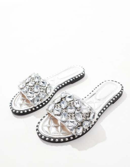 Azalea Wang - Kizzie - Sandalen met siersteentjes in zilver metallic, 2 van 4
