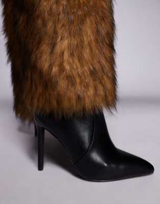 Azalea Wang Langdon Faux Fur Heeled Knee Boots In Brown