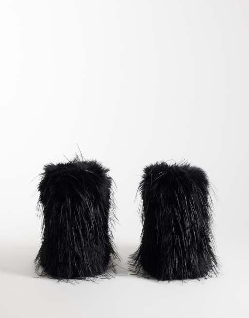 Azalea Wang Lenix ankelboots med fuskpäls i svart, 4 av 4