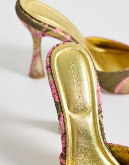 Azalea Wang Lenore heeled mule sandals in gold and pink , 2 of 4