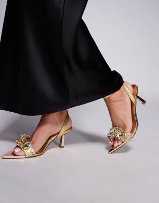 Lethe pointed toe embellished sandal in gold