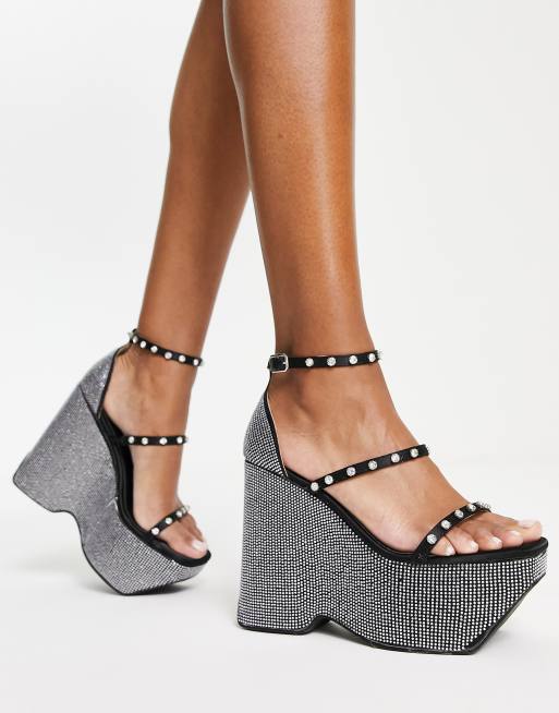 Black and silver cheap wedges shoes