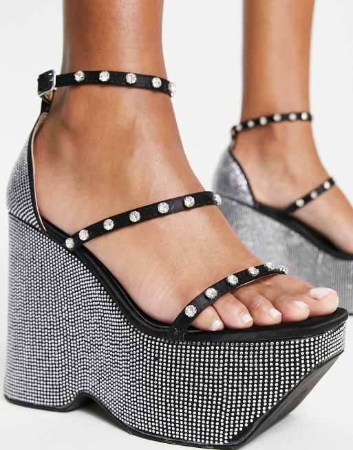 Black and silver wedge hot sale sandals