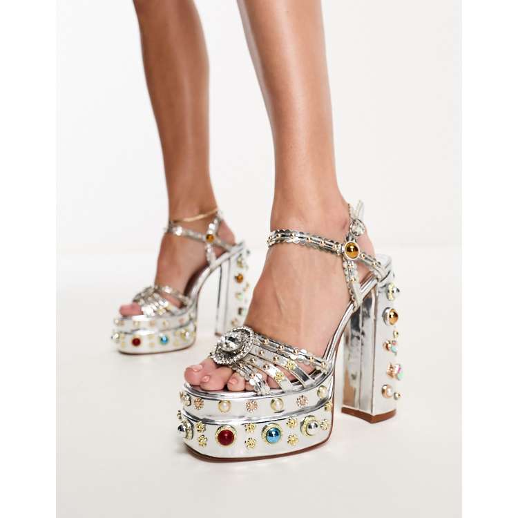Azalea Wang Lola platform heeled sandal in silver | ASOS