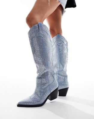  Louella western knee boot in embellished denim