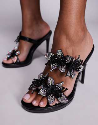 Azalea Wang - Luckyone - Verzierte Mules in Schwarz mit Absatz