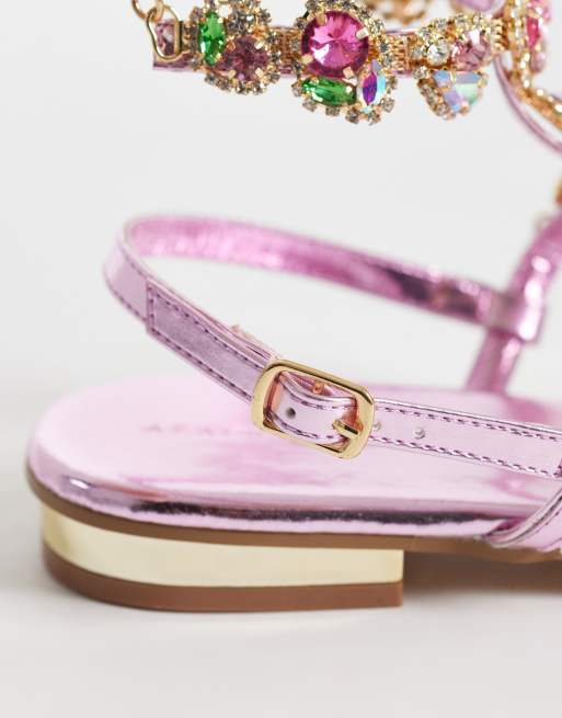 Azalea Wang Marinella embellished flat sandals in pink, 4 of 4