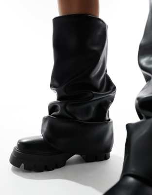 Azalea Wang Mate fold-over knee boots in metallic black | ASOS