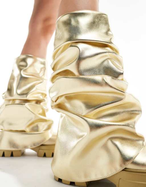 Azalea Wang Mate foldover knee boots in metallic gold, 2 of 4