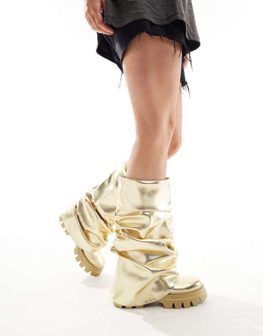 Azalea Wang - Mate - Knielaarzen met omslag in metallic goud, 3 van 4