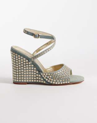  Matteus wedge heeled sandals in light denim studs