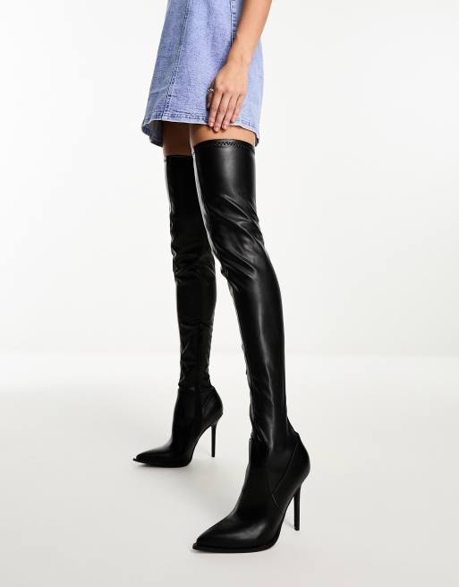 Black stretch lycra thigh high clearance boots