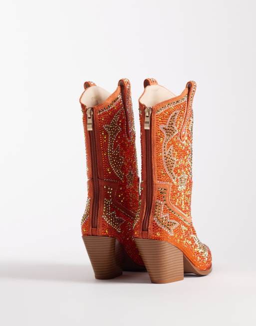 Azalea Wang – Mittelhohe Western-Stiefeletten in Dunklem Orange mit Nietenbesatz, 4 von 4