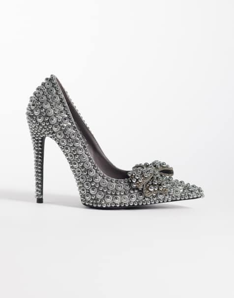Azalea Wang Naamah pearl embellished heeled shoes in grey - view 1