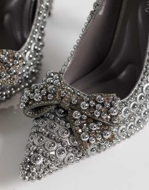 Azalea Wang Naamah pearl embellished heeled shoes in grey , 2 of 4