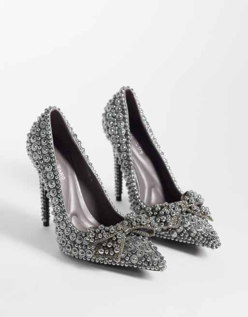 Azalea Wang - Naamah - Schoenen met parelversiering en hak in grijs , 4 van 4