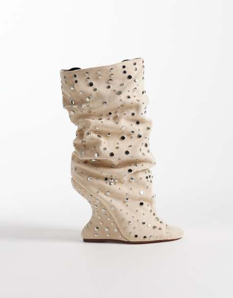 Azalea Wang - Naomani - Laarzen met open teen en versiering in beige - view 1