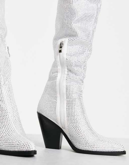 White rhinestone hot sale boots