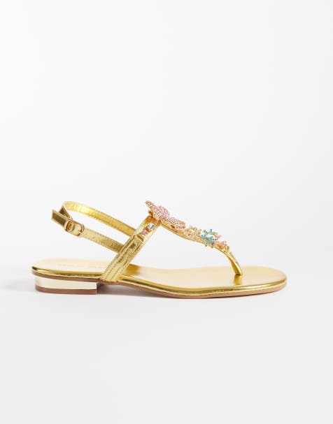 Azalea Wang Nautia embellished flat sandals in gold - view 1