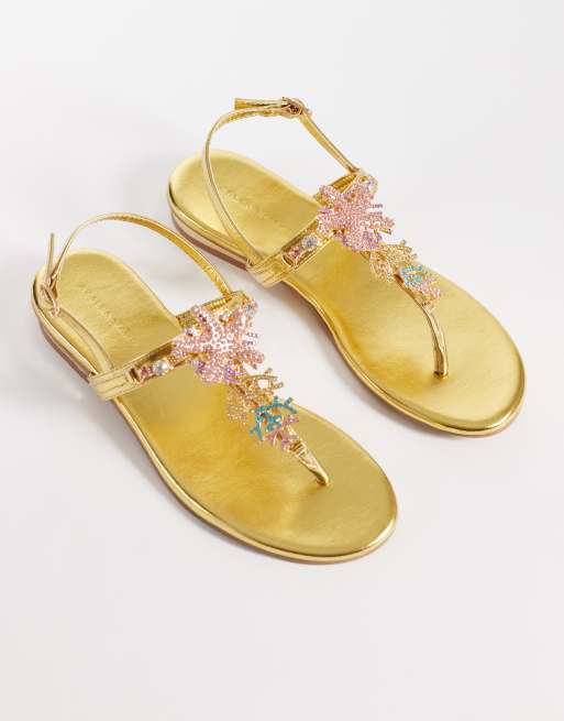 Azalea Wang Nautia embellished flat sandals in gold, 3 of 4