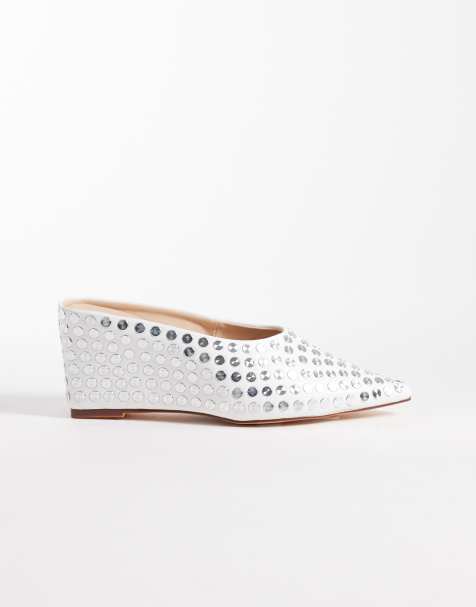 Azalea Wang Neiza wedge mules with studs in white - view 1