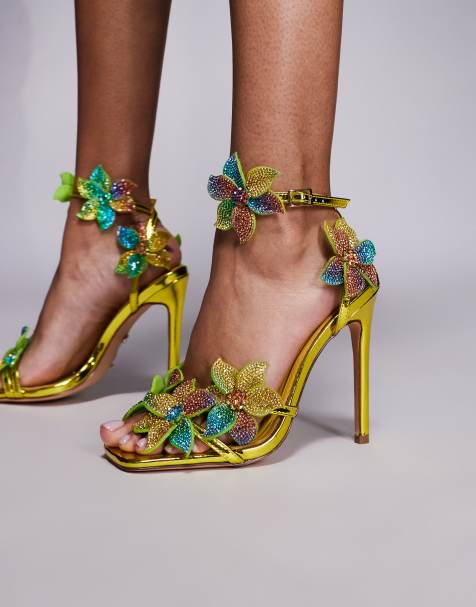 Azalea Wang Neriya high heeled sandals with embellished flowers in multi - view 1