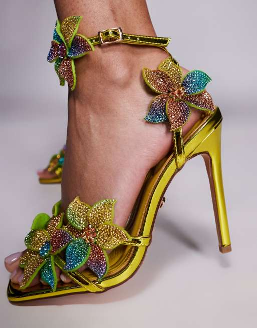 Azalea Wang Neriya high heeled sandals with embellished flowers in multi, 2 of 4