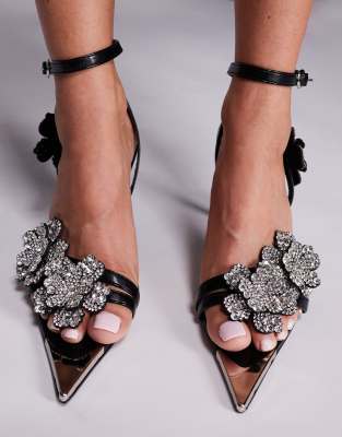 Azalea Wang Njema Pointed Toe Embellished Sandal In Black
