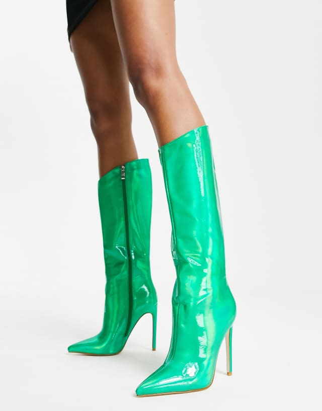 Azalea Wang Nova stiletto knee boots in green metallic