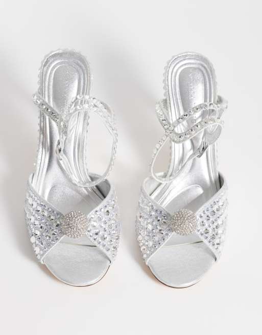 Azalea Wang - Odilie - Sandalen met hak en versiering in zilver, 3 van 4