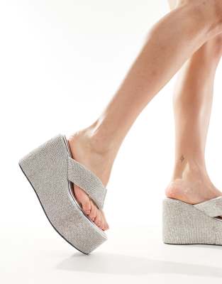 AZALEA WANG Azalea Wang Olmsted platform heeled sandal in silver rhinestone