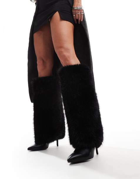 Azalea Wang – Omera – Svarta, knähöga, fluffiga boots - view 1
