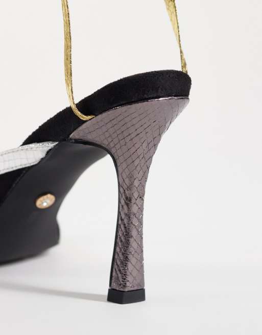 Azalea Wang Otrisse strappy heeled sandals with tie leg in multi metallic, 3 of 4