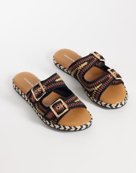 Azalea Wang - Pacorro - Platte geweven sandalen in zwart en bruin - view 1