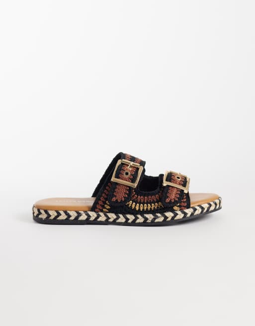 Azalea Wang - Pacorro - Platte geweven sandalen in zwart en bruin, 2 van 4