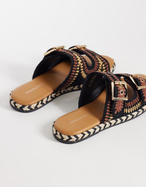 Azalea Wang - Pacorro - Platte geweven sandalen in zwart en bruin, 4 van 4