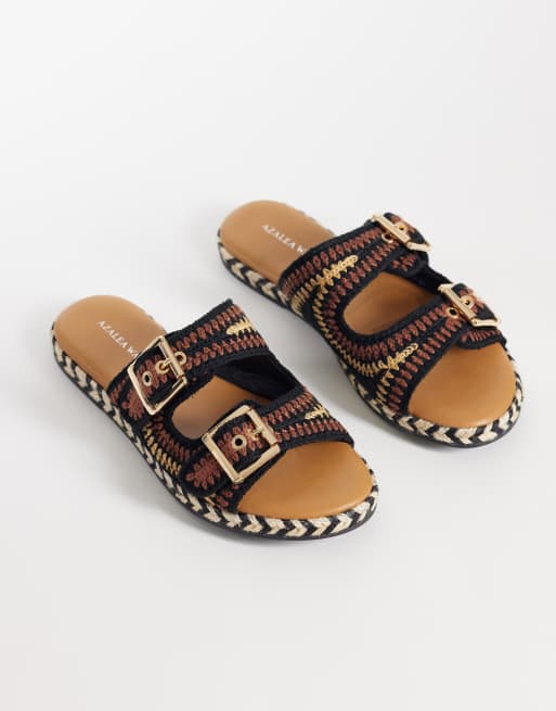 Azalea Wang - Pacorro - Vævede flade sandaler i brun/sort