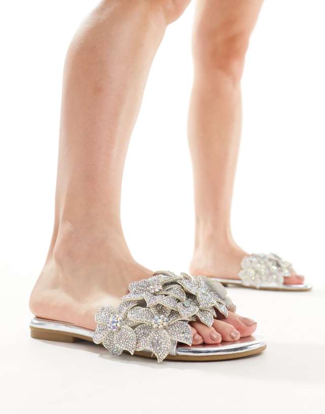 AZALEA WANG - paislee embellished flower sandals in silver